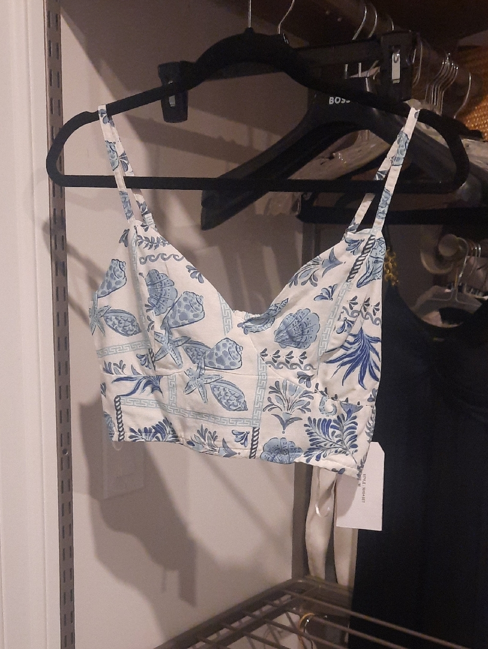 Midnight Sky Blue & White Floral Cropped Cami Top